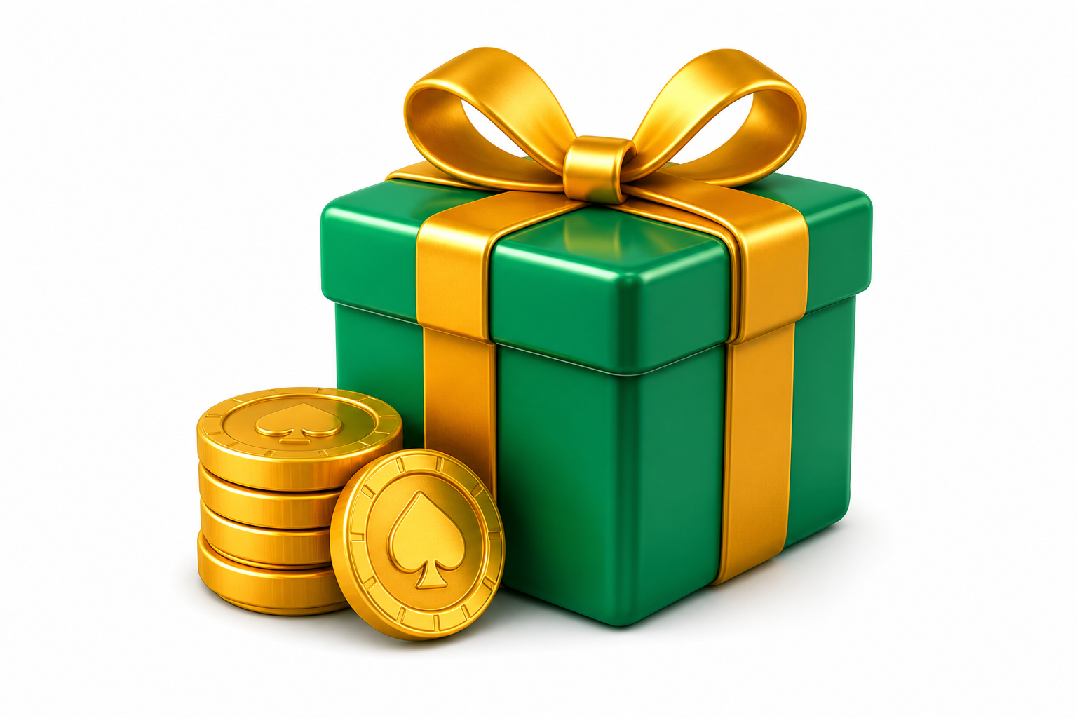 Green gift box and gold coins